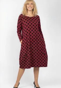 Rochie lalea cu buline embosate si catifelate, din jerseu de bumbac bordo imagine