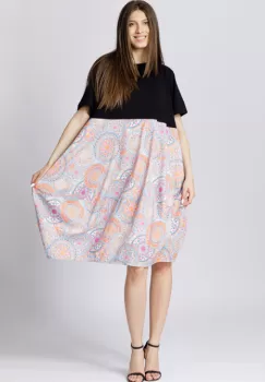 Rochie lalea cu bust negru si imprimeu mandale bleu imagine