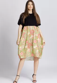 Rochie lalea cu bust negru si imprimeu mandale verde deschis imagine