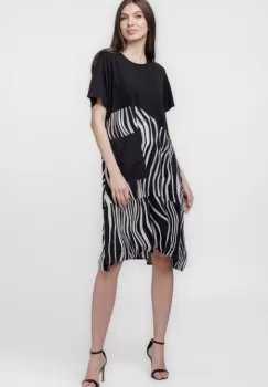 Rochie lalea cu talie oblica si imprimeu dungi oblice alb-negru imagine