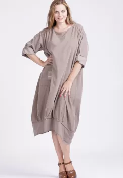 Rochie lalea din catifea reiata bej inchis imagine