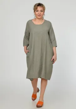 Rochie lalea din in, masura mare, bej inchis imagine