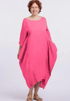 Rochie lalea in colturi, din in fucsia imagine