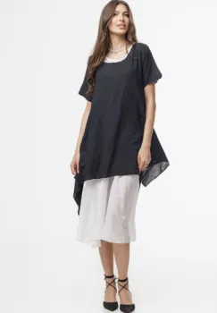 Rochie lejera din bumbac cu doua straturi si croi asimetric, alb-negru imagine