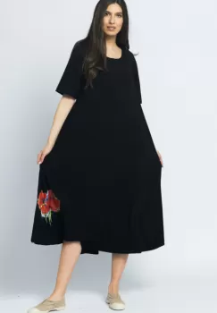 Rochie lunga A-line, bleumarin, cu imprimeu maci imagine