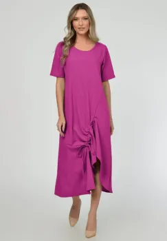 Rochie lunga A-line din in mercerizat cu siret la poale, magenta imagine