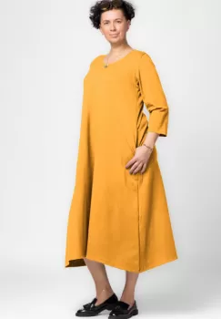 Rochie lunga A-line din jerseu punto milano, galbena imagine