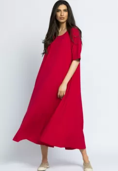 Rochie lunga A-line din tricot de bumbac, fucsia imagine