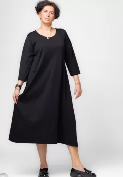 Rochie lunga A-line din tricot de bumbac, neagra imagine