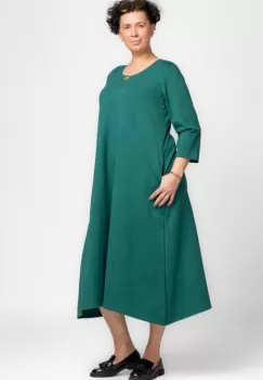 Rochie lunga A-line din tricot de bumbac verde imagine