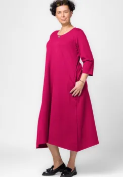 Rochie lunga A-line fucsia inchis, din tricot de bumbac imagine