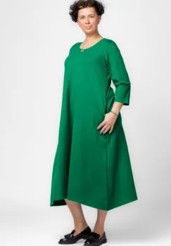 Rochie lunga A-line verde smarald, din tricot de bumbac imagine