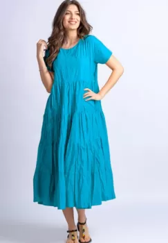 Rochie lunga albastru azur cu patru volane imagine