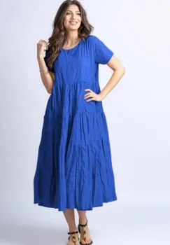 Rochie lunga cu patru volane, albastru electric imagine