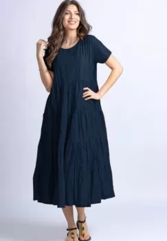 Rochie lunga cu patru volane, bleumarin imagine