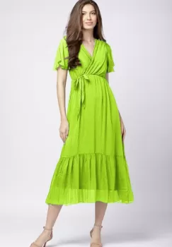 Rochie lunga din matase naturala cu bust petrecut, verde kiwi imagine