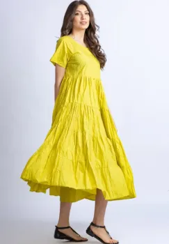 Rochie lunga galbena cu patru volane imagine