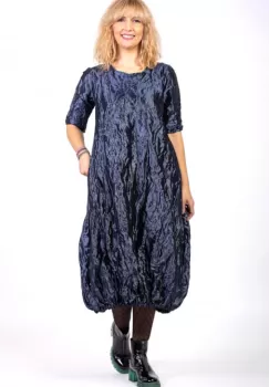 Rochie lunga gogosar din tafta cu memorie, albastru metalizat imagine