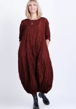 Rochie lunga gogosar din tafta cu memorie, bordo metalizat imagine