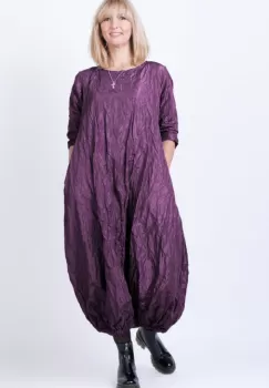 Rochie lunga gogosar din tafta cu memorie, mov metalizat imagine