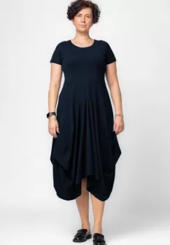 Rochie lunga in colturi, din tricot de bumbac, bleumarin imagine