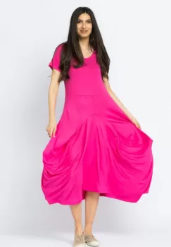Rochie lunga in colturi, din tricot de bumbac, fucsia imagine