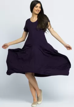 Rochie lunga in colturi, din tricot de bumbac, mov imagine