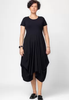 Rochie lunga in colturi, din tricot de bumbac, neagra imagine