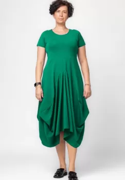 Rochie lunga in colturi, din tricot de bumbac, verde smarald imagine