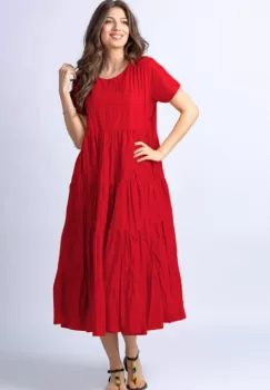 Rochie lunga rosie cu patru volane imagine