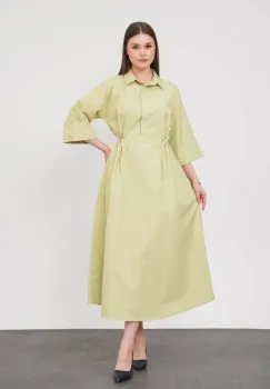 Rochie lunga tip camasa din poplin satinat de bumbac, verde menta imagine