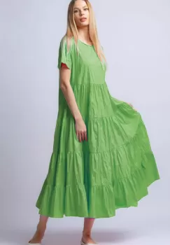 Rochie lunga verde deschis cu patru volane imagine