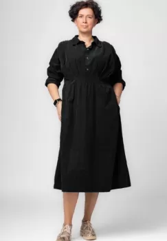 Rochie masura mare din catifea reiata taiata in talie, neagra imagine