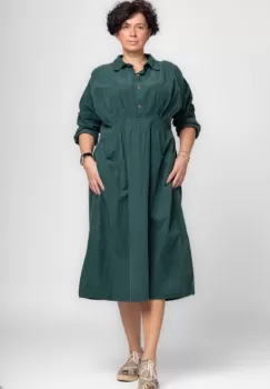 Rochie masura mare din catifea reiata taiata in talie, verde inchis imagine