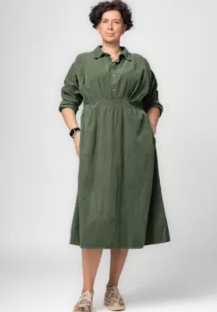 Rochie masura mare din catifea reiata taiata in talie, verde kaki imagine