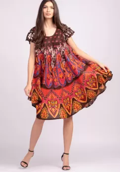 Rochie midi A-line cu imprimeu paisley, pe fond maro imagine