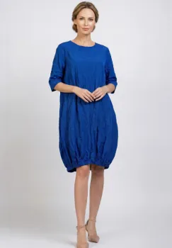 Rochie midi cu volum tip balon din tafta cu memorie, albastru electric imagine