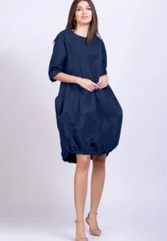 Rochie midi gogosar din tafta cu memorie, bleumarin imagine