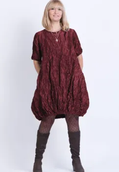 Rochie midi gogosar din tafta cu memorie, bordo metalizat imagine