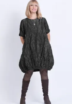 Rochie midi gogosar din tafta cu memorie, gri inchis metalizat imagine