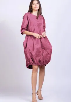 Rochie midi gogosar din tafta cu memorie, roz prafuit imagine