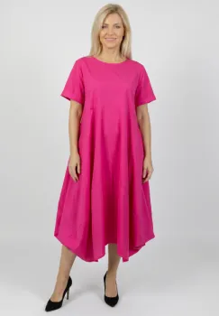 Rochie midi lejera oversize din bumbac, cu croi amplu si colturi, fucsia imagine