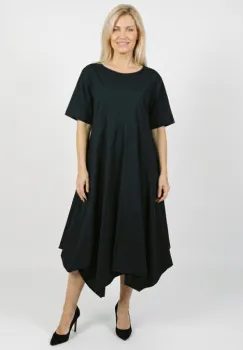 Rochie midi lejera oversize din bumbac, cu croi amplu si colturi, neagra imagine