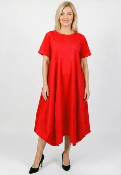Rochie midi lejera oversize din bumbac, cu croi amplu si colturi, rosie imagine