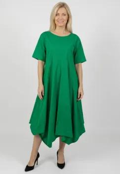 Rochie midi lejera oversize din bumbac, cu croi amplu si colturi, verde imagine