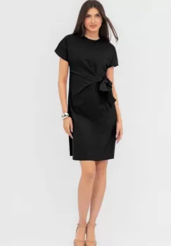 Rochie midi, neagra, din vascoza, petrecuta pe talie imagine