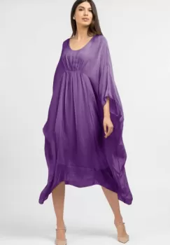 Rochie mov in colturi, lunga, ampla, din matase naturala, cu detaliu sub bust imagine