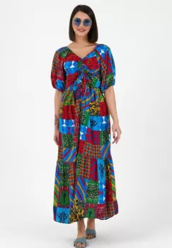 Rochie multicolora cu snur vertical pe bust, din vascoza imagine