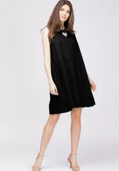 Rochie neagra, din poplin de bumbac, cu funda la spate imagine