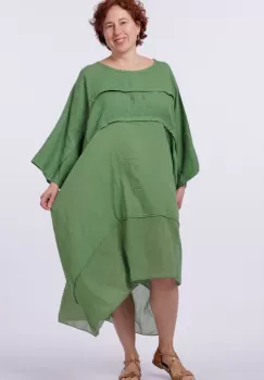Rochie oversize verde olive, din in si batist de bumbac imagine